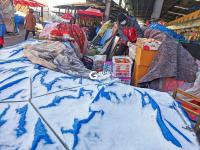 寒冬中，蔬菜“藏”在棉被毛毯下面卖