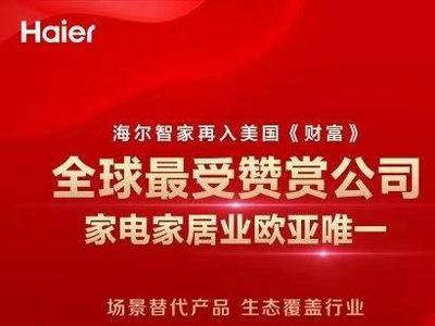 海尔智家再入《财富》“全球最受赞赏公司”榜单，家电家居领域亚欧唯一