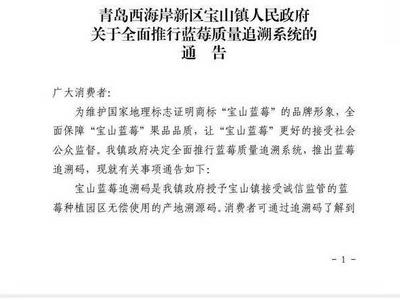 提升“宝山蓝莓”品牌影响力和美誉度 ，宝山镇全面推行蓝莓质量追溯系统