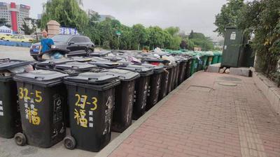 记者在现场 | 80个垃圾桶堆在路口 甘泉路周边居民犯了难