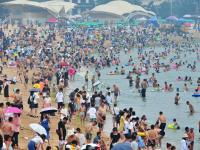 一浴实拍：数万人海边“下饺子” 萌娃抢镜