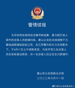 最新！唐山烧烤店打人事件9名涉案人员全部归案