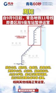 自9月9日起，青岛地铁11号线即墨区段9座车站暂停运营
