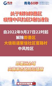 关于解除即墨区疫情中风险区域的通告
