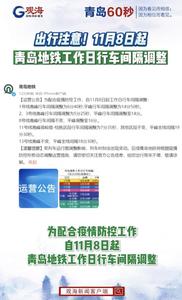 出行注意！11月8日起，青岛地铁工作日行车间隔调整