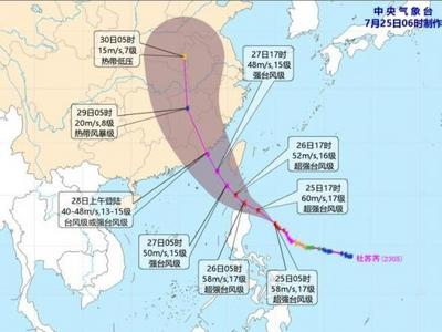 中央气象台发布台风黄色预警：“杜苏芮”已加强为超强台风