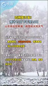 四预警齐发！预计13日下午至16日山东将出现寒潮、雨雪和大风天气