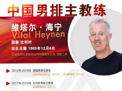 比利时籍教练维塔尔·海宁被聘为中国男排主教练