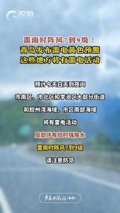 雷雨时阵风7到9级！青岛发布雷电黄色预警，这些地方将有雷电活动