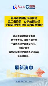 青岛市城阳区流亭街道党工委委员、办事处副主任于森思接受纪律审查和监察调查