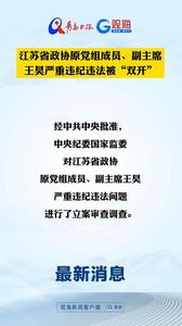 江苏省政协原党组成员、副主席王昊严重违纪违法被“双开”