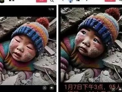 “废墟小孩”系AI生成，借灾传谣缺德违法