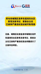 青岛市城阳区流亭街道港东社区原党支部书记、居委会主任王淑英严重违纪违法被开除党籍