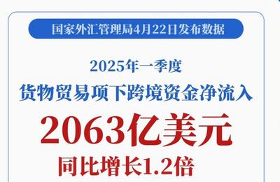 同比增长1.2倍！一季度货物贸易项下跨境资金净流入2063亿美元
