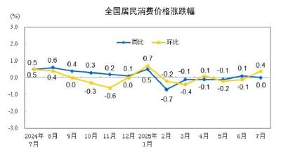 國(guó)家統(tǒng)計(jì)局：7月份居民消費(fèi)價(jià)格同比持平