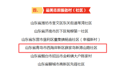全市唯一！薛家岛街道新港山路社区获拟推荐全国最美志愿服务社区