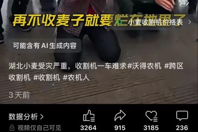 湖北小麦受灾，收割机一车难求？一男子被警方行政处罚