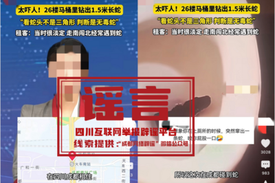 网传成都某地“26楼马桶钻出1.5米长蛇”？真相是→